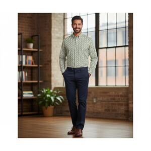 Stacy Adams Mens 17.5 Regular Fit Long Sleeve Button Down Shirt Green 34/35